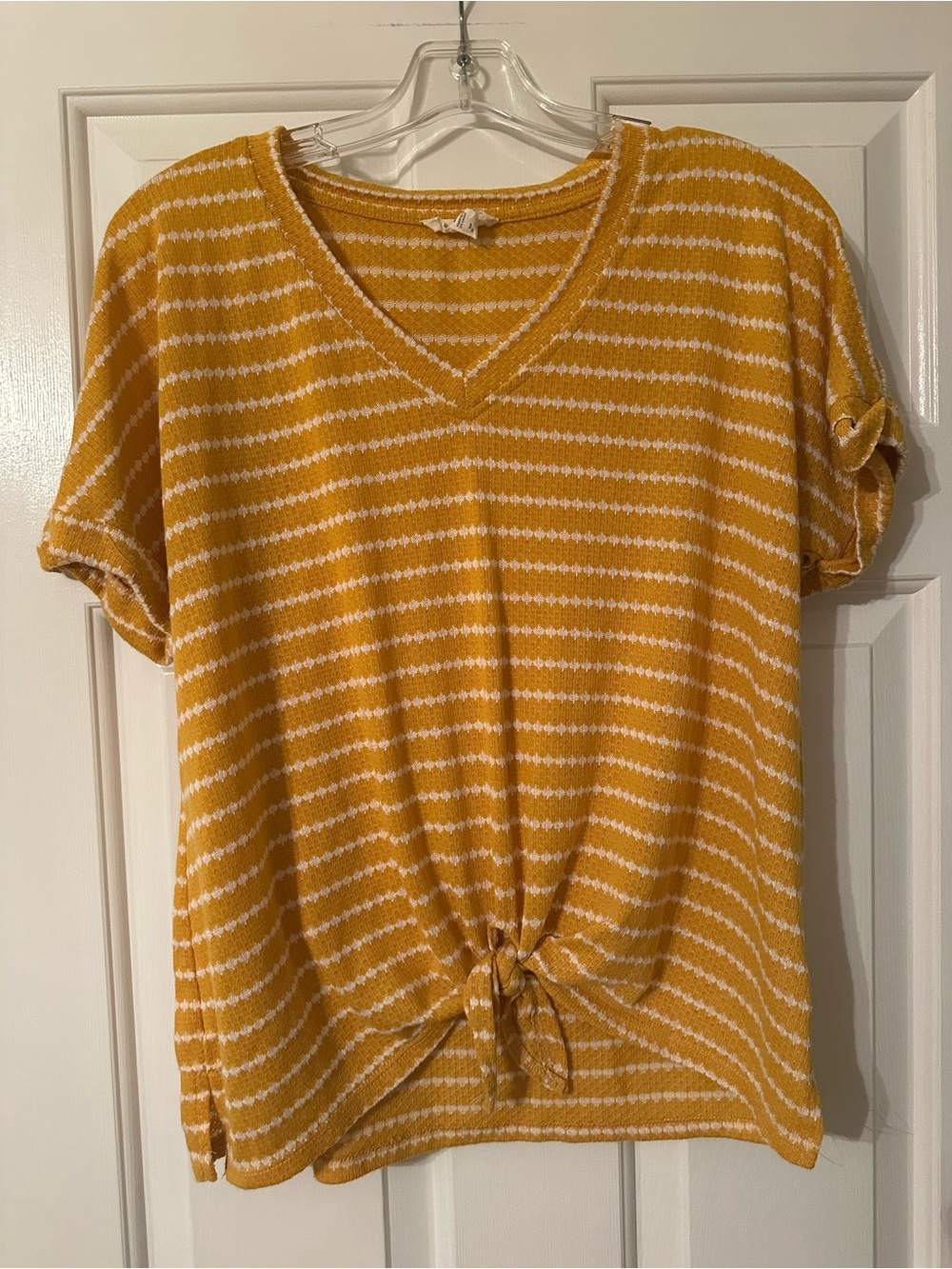 V-Neck Tie-Front Striped Tunic in Mustard
